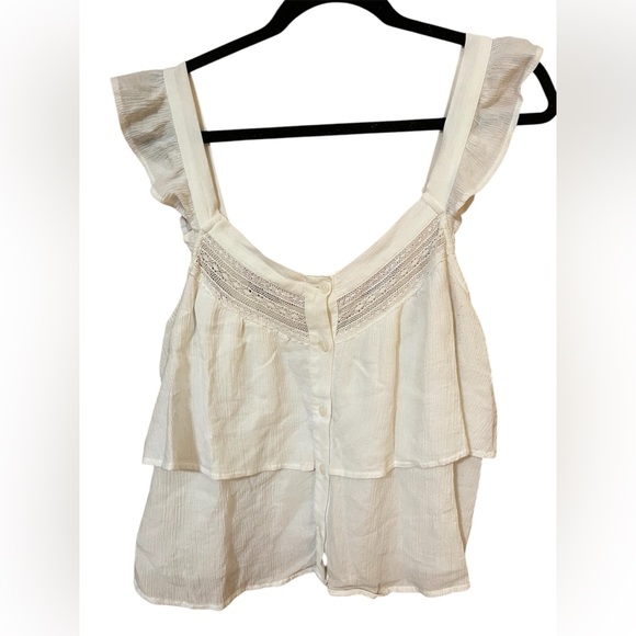 American Eagle Ruffle Button Front White Tank Top Blouse - Picture 3 of 9